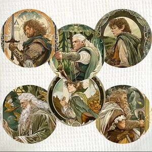 🍁6pcs Set Lord Of The Rings Pattern Wooden Coasters